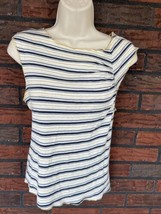 Sleeveless Cotton T-Shirt Medium Tommy Jeans Ruched Top Metallic Gold Stripes - £15.18 GBP