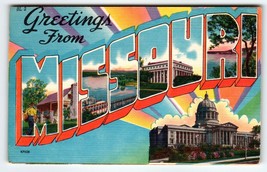 Greetings From Missouri Large Big Letter State Postcard Linen 1958 Vintage - £8.73 GBP