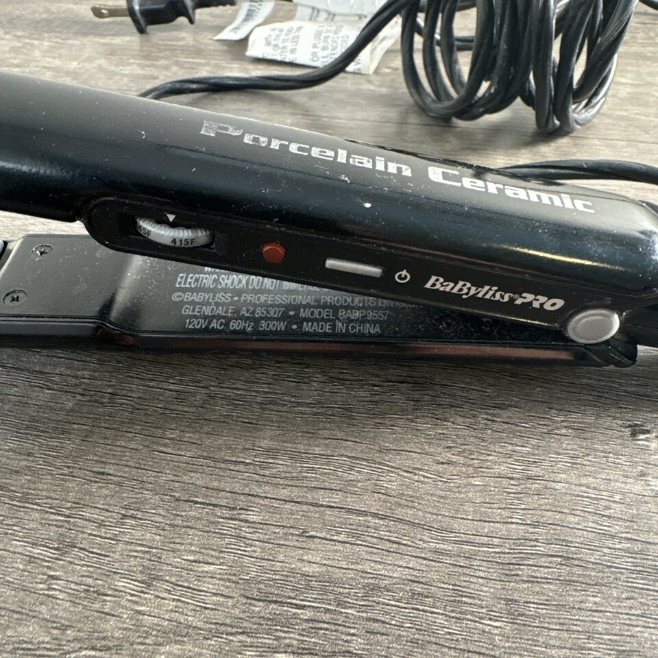 BaByliss PRO #BP9557 Porcelain Ceramic Plate Black Flat 1" Straightening Iron Item image 3