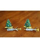 2 Vtg Japan Tin Litho Spinning Christmas Tree Santa Push Spinner Toy Wor... - $353.57 MXN