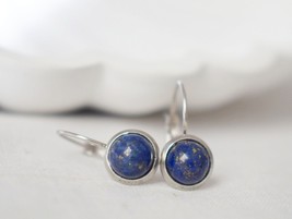 Small Lapis Lazuli Silver Earrings Dangle, Blue Lapis Gemstone Earrings, Lever b - £25.87 GBP