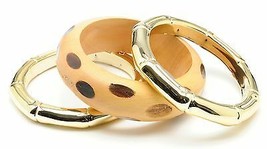 Amrita Singh Gold Wood Trinidad 3 Bangle Stretch Chunky Bracelet Set KB 034 NWT - £13.06 GBP
