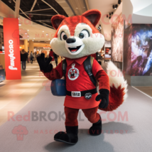 Red Raccoon mascot costume character dressed with a Leggings and Messenger bags - $1,269.00