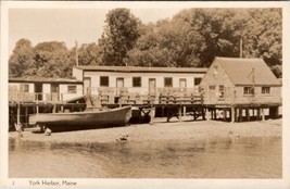 RPPC York Maine Harbor Boathouse Pier Traps Men Real Photo Postcard H28 - £13.62 GBP