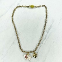 Studded Beaded Sheep Heart Charm Pendant Gold Tone Chain Link Necklace - £5.56 GBP