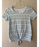 Talbots Sz XS Short Sleeve Blouse Pullover Blue Elephants Knot Tie Front... - €17,81 EUR