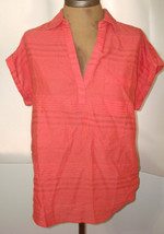 New Womens PrAna NWT S Orange Stripes Emery Top Organic Cotton Papaya SS Pocket - £75.17 GBP