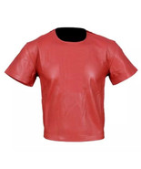 Rotes echtes Lammleder T-Shirt Reißverschluss Sommer Männer Handarbeit s... - $220.69 CAD+