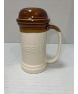 Vintage White/Brown Ceramic Parmesan Cheese Shaker 6&quot; Tall w/ Handle &amp; S... - £6.75 GBP