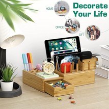 Bamboo Charging Station for Multiple Devices, Wood Dock Organizer, 7 USB... - £47.95 GBP