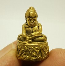 Tiny phra Buakhem upakoot Lotus Buddha brass amulet blessing for wealth love att - £23.48 GBP