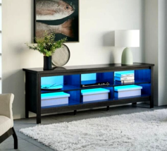 70&quot; LED Flat Screen Black TV Wood Media Console Storage Stand w/ Open Sh... - $212.81