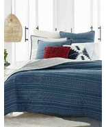 King Size Lucky Brand Running Stitch Quilt 100% Cotton Reversible- Great... - $158.94