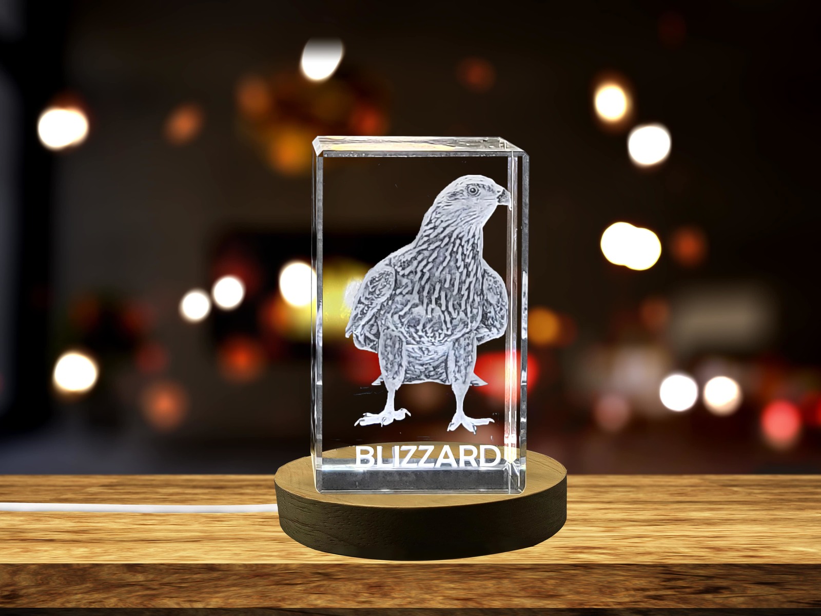 LED Base included | Unique 3D Engraved Crystal with Buzzard Design - Perfect
