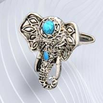 Adjustable ring with blue resin stone and elephant shape vintage bohemia… - £12.73 GBP