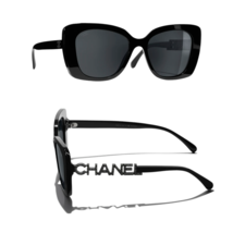 Chanel CH5422B c 501/T8 Sunglasses Polished Black w/Black Crystal Logo Polarized - £183.12 GBP