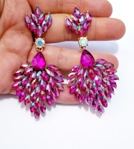 Color-shift Drop Earrings, Bridesmaid Rhinestone Earrings, 3.2 Inch Crystal Jewe - £33.34 GBP
