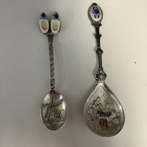 Collectible &quot;Holland&quot; HH 90 Enameled Spoon &amp; Holland B Spoon With Dutch Shoes - £19.51 GBP