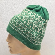Vintage Green White Youth ANDRES Winter Hat Ski Cap Knit Beanie - $14.75