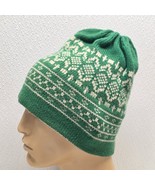 Vintage Green White Youth ANDRES Winter Hat Ski Cap Knit Beanie - $270.48 MXN