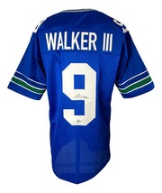 Kenneth Walker III Seattle Signed Throwback Blue Football Jersey BAS - £147.35 GBP