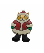 Vintage Wood Folk Art HAND PAINTED Christmas CAT ARTISAN BROOCH santa kitty - £19.73 GBP