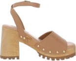 Steve Madden Ocala Tan Leather Ankle Strap Squared Open Toe Studded Wood 10 - £35.57 GBP