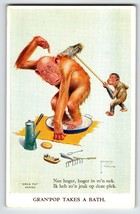Monkey Chimp Scrubs Dad Bath Postcard Larson Wood Signed Fantasy Anthropomorphic - £19.45 GBP