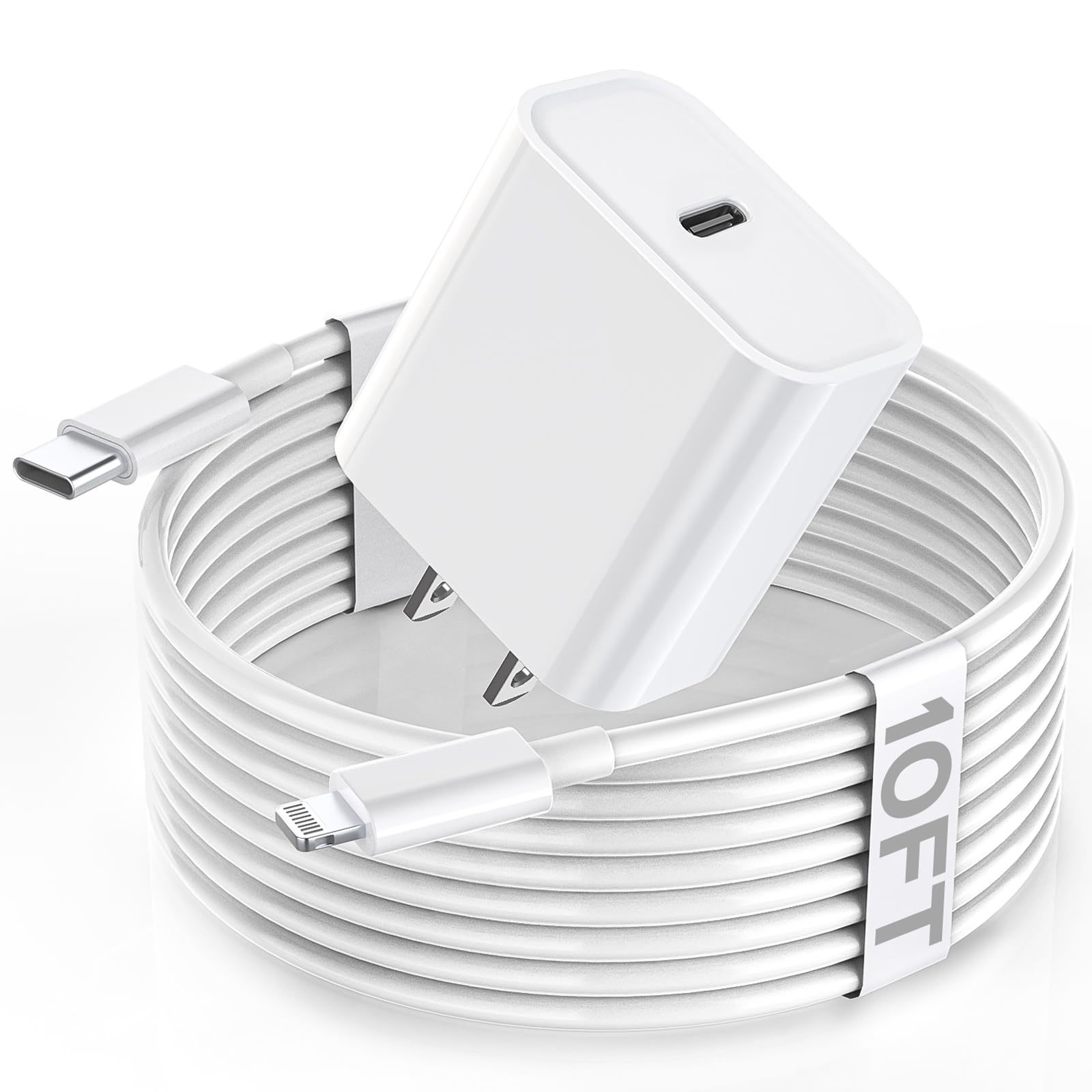 Apple Fast Charger, 10FT Extra Long Fast iPhone Charger Travel Plug Adapter 20W