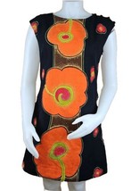 Alice Polynesian Barkcloth Dress Womens S Orange Floral Union Made Hawai... - $88.18