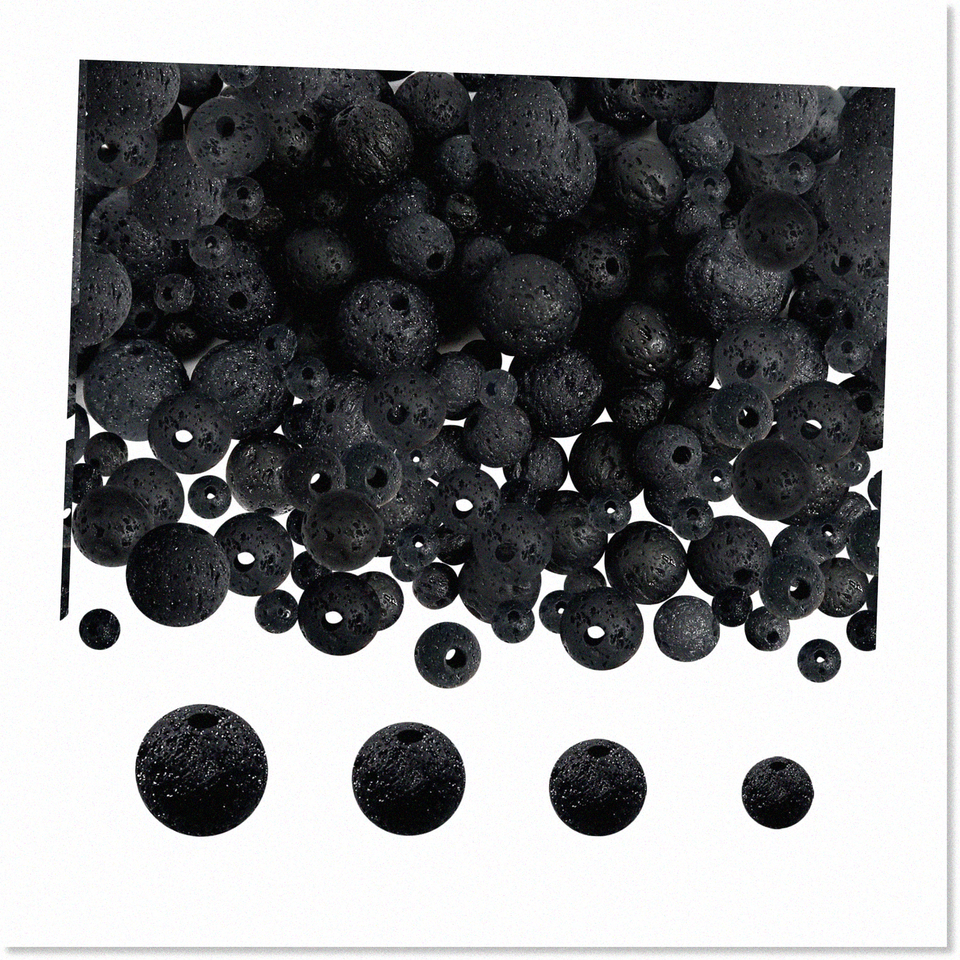 Premium Quality Natural Black Volcanic Lava Beads - 580pcs Set - 4mm, 6mm, 8mm,