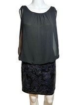Aidan Mattox Dress Woman Size S 0r 2 4 6 Black / Blue Blouson Club Sequins - KS - £19.17 GBP