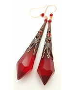 Red glass crystal drop earrings - £10.24 GBP