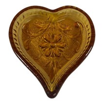 Vintage Amber Glass Heart Shaped Trinket Ring  Individual Candy Dish Tra... - $21.49