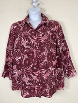 White Stag Womens Plus Size 2X Mauve Floral Button Front 2fer Blouse Roll Sleeve - £9.44 GBP