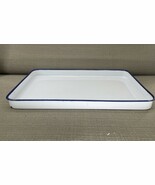 Enamelware Shallow Serving Tray Pan White/Blue Trim 11&quot; x 15&quot; Vintage - $505.58 MXN