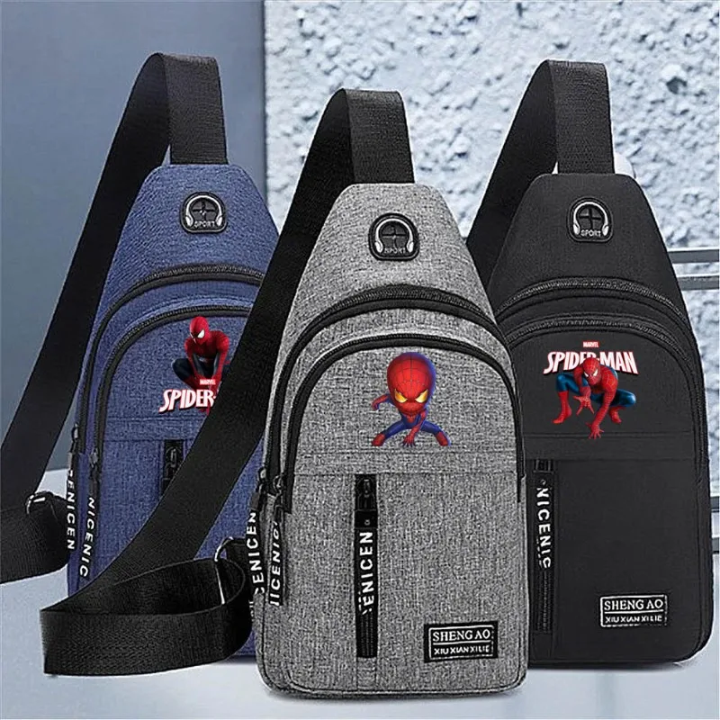 Marvel Spiderman Superhero Men&#39;s Chest Bag Print Shoulder Canvas Travel Bag - £9.30 GBP