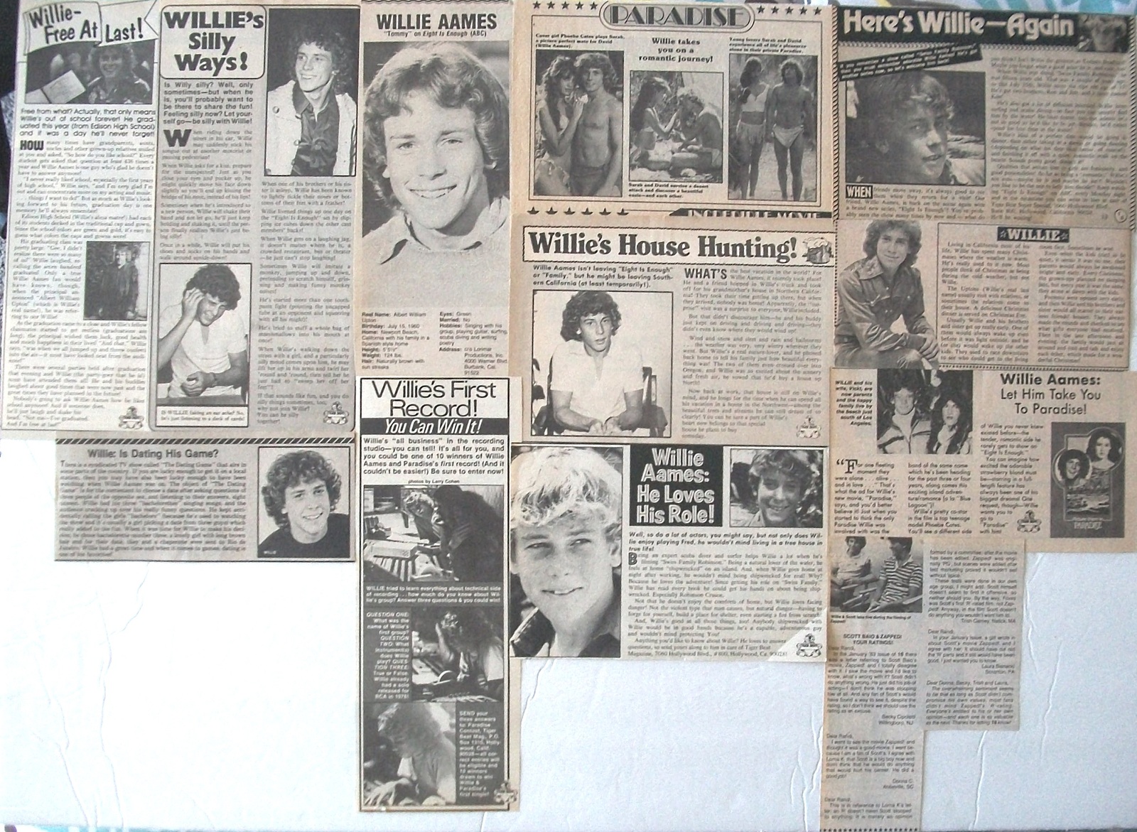 WILLIE AAMES ~ 12 B&amp;W Vintage Half-Page ARTICLES from 1976-1981 ~ Clippings - $5.82