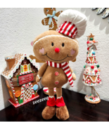 Christmas Standing Gingerbread Boy Plush Ear Muffs Pom Nose Shelf Sitter... - $39.59