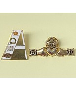 McAdams Lapel Pin &amp; Claddagh Pin Irish Blessing Heart Hands Crown LOT 2 - $338.51 MXN