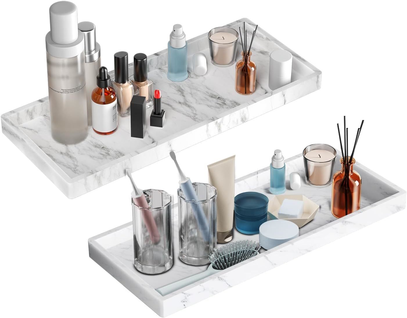 Bbk Bathroom Vanity Tray 11.8 In- 2 Pack(Large) Silicone, Faux Marble Look - $34.99