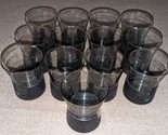 Set of 13 Vintage Corning Pyrex Glass-Snap Smoke Gray Glasses with Black... - $69.29