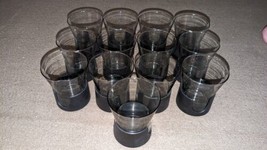 Set of 13 Vintage Corning Pyrex Glass-Snap Smoke Gray Glasses with Black... - £54.50 GBP
