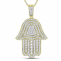 10kt Yellow Gold Mens Round Diamond Hamsa Hand Charm Pendant 1-3/4 Cttw - £1,367.71 GBP