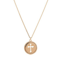 14K Solid Rose Gold Small Disk/Dics Cut Out Cross Medallion Necklace - £263.73 GBP