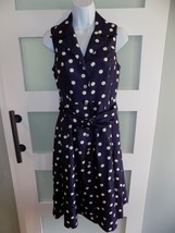 POSITIVE ATTITUDE NAVY BLUE POLKA DOT PEARL BUTTON CORSET SHIRT DRESS SI... - £25.65 GBP