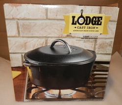 Lodge Pre-Seasoned 5 Quart Cast Iron Dutch Oven Loop Handles Cast Cover NIB 289E - $41.99