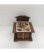 Vintage wood cork coaster set napkin holder - $19.75