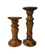 Vintage Brown Ceramic Candlestick Holders Set of 2 Mid Century Hollywood... - $43.20