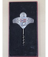 VIKING NORWAY-Wine Opener-Flag Pewter Wine Opener Corkscrew Open Box - $26.06